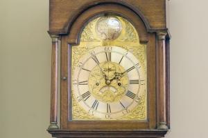 Long Case Clock Face by Robert Hargreaves  in the Drawing Room
